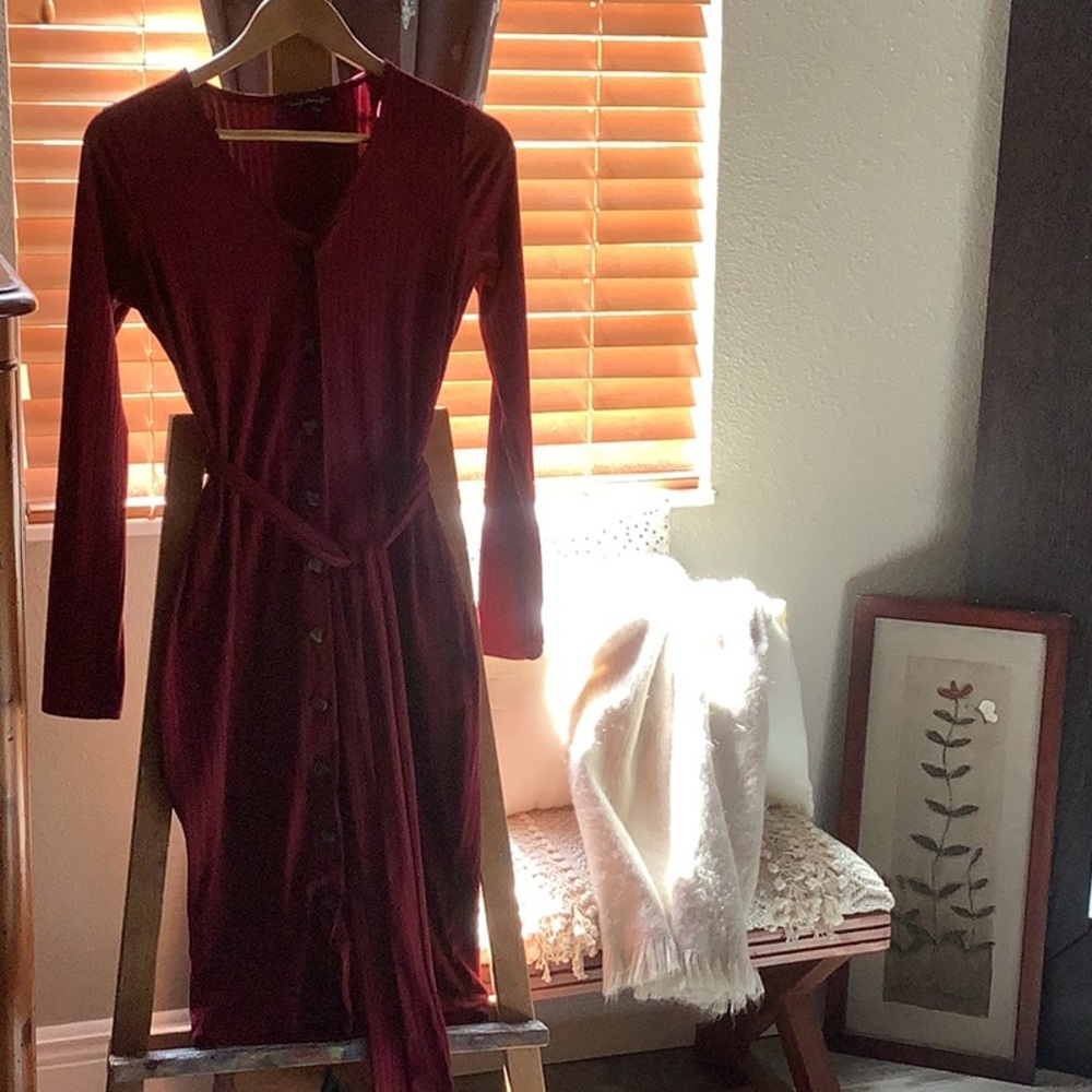 Elegant Burgundy Button-Down Dress - Picture 2 of 5